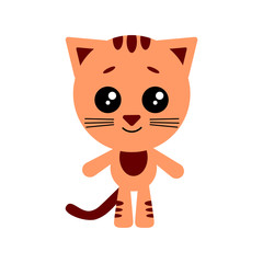 Cat smiling. Cute cartoon character. White background. Flat design. Vector illustration