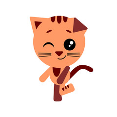 Cat winks. Cute cartoon character. White background. Flat design. Vector illustration