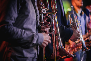 trumpet in the hand of a musician