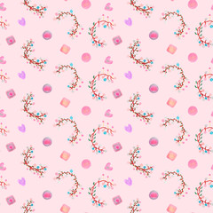 children's print with flowers and geometric figures, metallic watercolor
