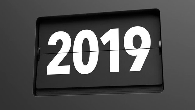A flip clock calendar turns slowly from year 2018 to 2019 - turn of the year concept - high quality 3d animation