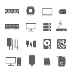 Computer components vector icons. Processor, CPU, RAM, hardware, video card, hdd