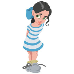 Fototapeta premium beautiful girl with a bow embarrassed on a white background