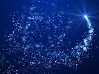 Christmas background, snowflakes and star blue theme.