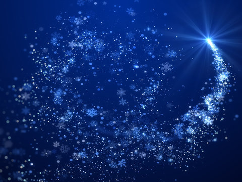 Christmas Background, Snowflakes And Star Blue Theme.