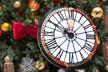 Happy new year and Merry Christmas concept. Beautiful Christmas tree with new year decoration and...