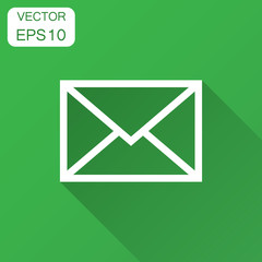 Mail envelope icon in flat style. Email message vector illustration with long shadow. Mailbox e-mail business concept.