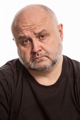 Bald sad man, close-up