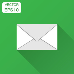Mail envelope icon in flat style. Email message vector illustration with long shadow. Mailbox e-mail business concept.
