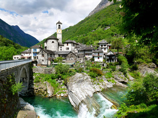 Viewon the Lavertezzo village, an old Swiss village, Lavertezzo, Verzascatal, Canto