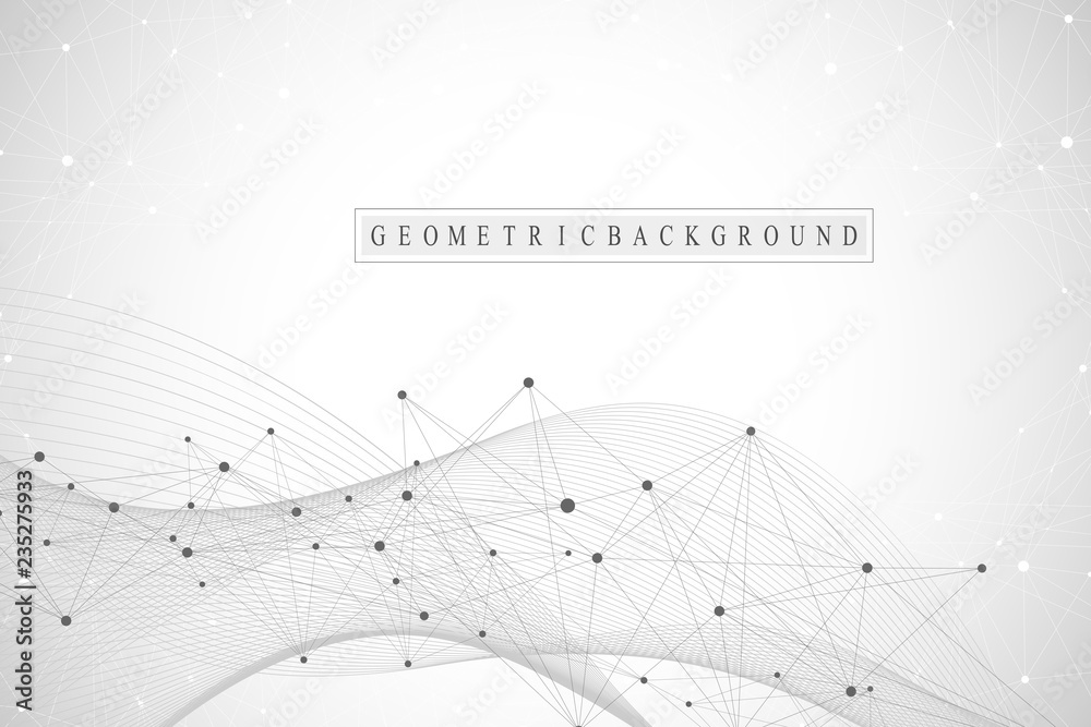 Aufkleber Technology abstract background with connected line and dots. Big data visualization. Artificial Intelligence and Machine Learning Concept Background. Analytical networks. Vector illustration.