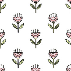 Vector seamless pattern with hand drawn floral elements