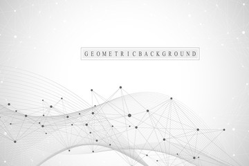 Technology abstract background with connected line and dots. Big data visualization. Artificial Intelligence and Machine Learning Concept Background. Analytical networks. Vector illustration.