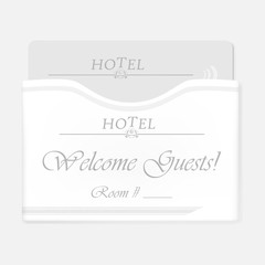 Hotel RFID key card inside white keycard sleeve holder, template
