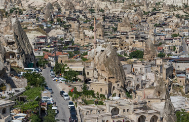 Naklejka premium Goreme, Turkey - A Unesco World Heritage site, Cappadocia is famous for its fairy chimneys, churches and castles carved in the rock, and a unique heritage