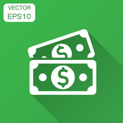 Dollar currency banknote icon in flat style. Dollar cash vector illustration with long shadow. Banknote bill business concept.