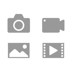 Camera, video camera, photo and video icon vector. Gray color set, flat design, minimalist style.