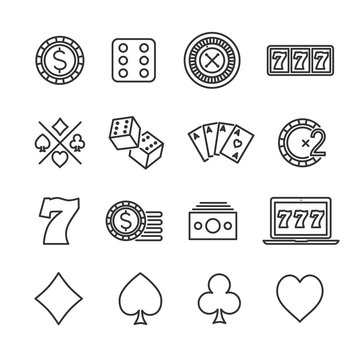 Vector image set of gambling line icons.Casino icons.