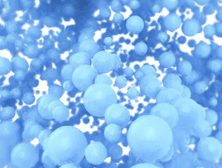 Abstract background blue painted spheres. 3d digital art