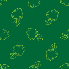 Apples seamless pattern. Vector illustration of seamless pattern apple. Hand drawn ripe apples.