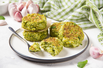 Green broccoli pancake, tasty and healthy lunch, vegetarian diet food