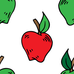 Apples seamless pattern. Vector illustration of seamless pattern apple. Hand drawn ripe apples.