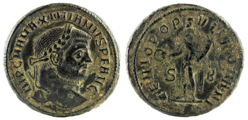 Ancient Roman copper coin of Emperor Maximianus.