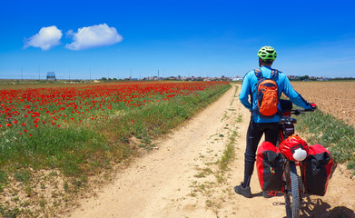 Biker by Camino de Santiago in bicycle