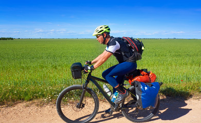 Fototapeta premium Biker by Camino de Santiago in bicycle