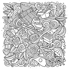 Cartoon sketchy vector doodles Japan food illustration