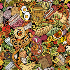 Cartoon cute doodles hand drawn Russian food seamless pattern