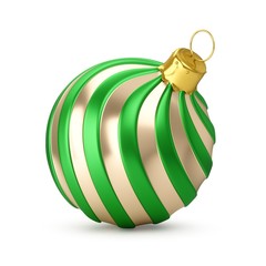 3D rendering Golden Green Christmas Ball on a white background