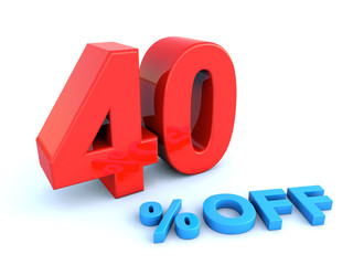 Big red glossy 40 percent off sign on white background