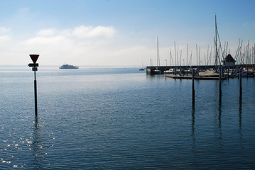 Obraz premium Coast and Marina of Lindau, Bodensee, Germany. Position in Lindau 