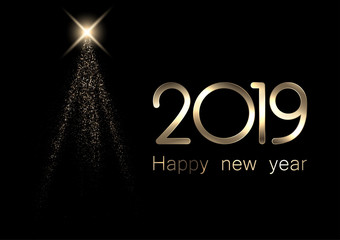 Happy New Year 2019 poster with abstract Christmas tree.