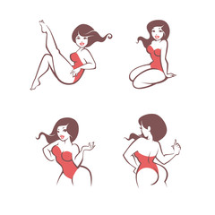 vector set of plus size  pinup girls for your  logo cartoon collection
