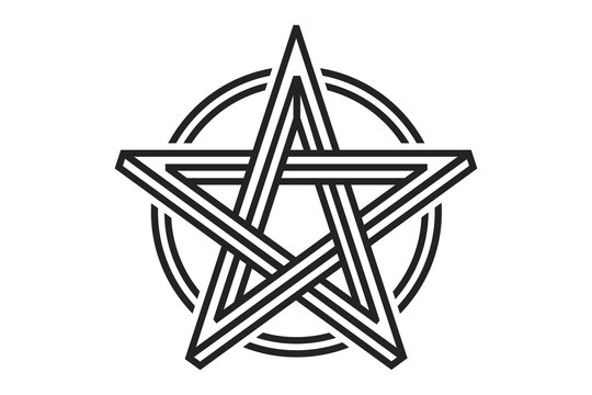 Pentagram sign - five-pointed star. Magical symbol of faith. Simple flat dark illustration.