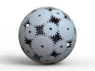 3D render - gear sphere on shaded background