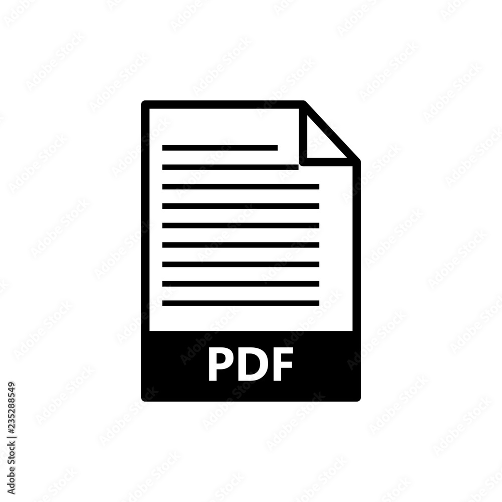 Fototapete Vector image flat icon black color PDF document format, isolated on white background