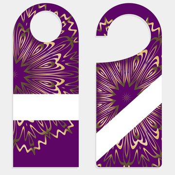 Hanger die cut. Empty shablon with floral mandala ornament. Vector illustration. hotel door hang tag signs.