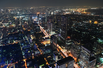 Bird view of view of Bangkok cityscape at night
