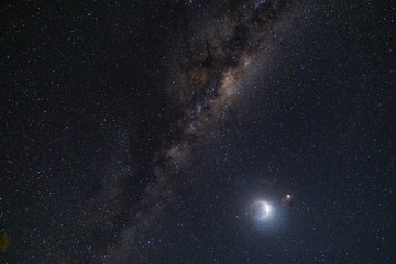 milkyway moon flare night stars galaxy