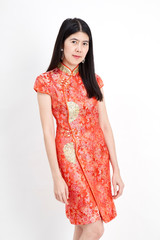 Chinese new year woman wearing Chinese dress