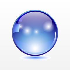 Big translucent blue sphere with shadow on transparent background.