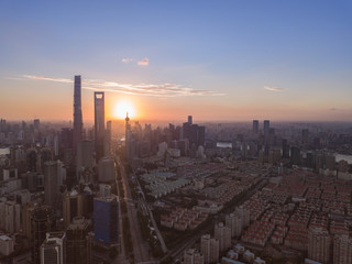 Naklejka na ściany i meble Shanghai City View in Sunset