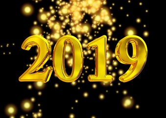 number 2019 new year over blurred light background