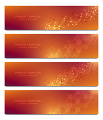 Fototapeta na wymiar Vector banners and headers for site with molecules background and neural network. Genetic engineering or laboratory research. Abstract geometric texture for medical, science and technology design.