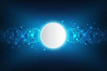 DNA strand and molecular structure. Genetic engineering or laboratory research. Background texture for medical or scientific and technological design. Vector illustration.