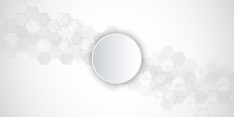 Geometric background texture with molecular structures and chemical engineering. Abstract background of hexagons pattern. Vector illustration for medical or scientific and technological modern design.