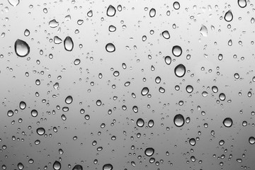 Water drops on a transparent glass background, abstract pattern